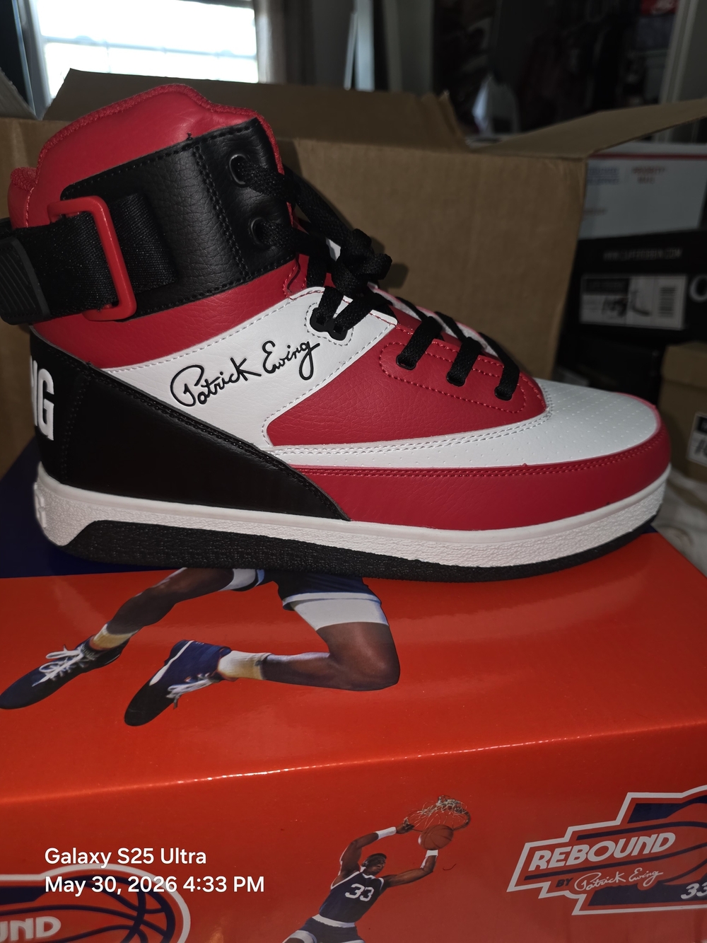 Patrick Ewing Rebound High-Top Sneakers in Red, White & Black. 11M NWT